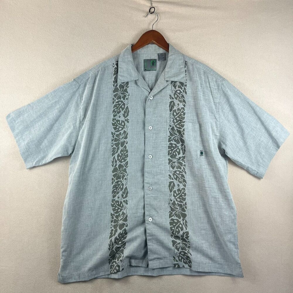 Pineapple Connection Hawaiian Shirt Mens LG Grey Floral Short Sleeve‎ Rare Mesh